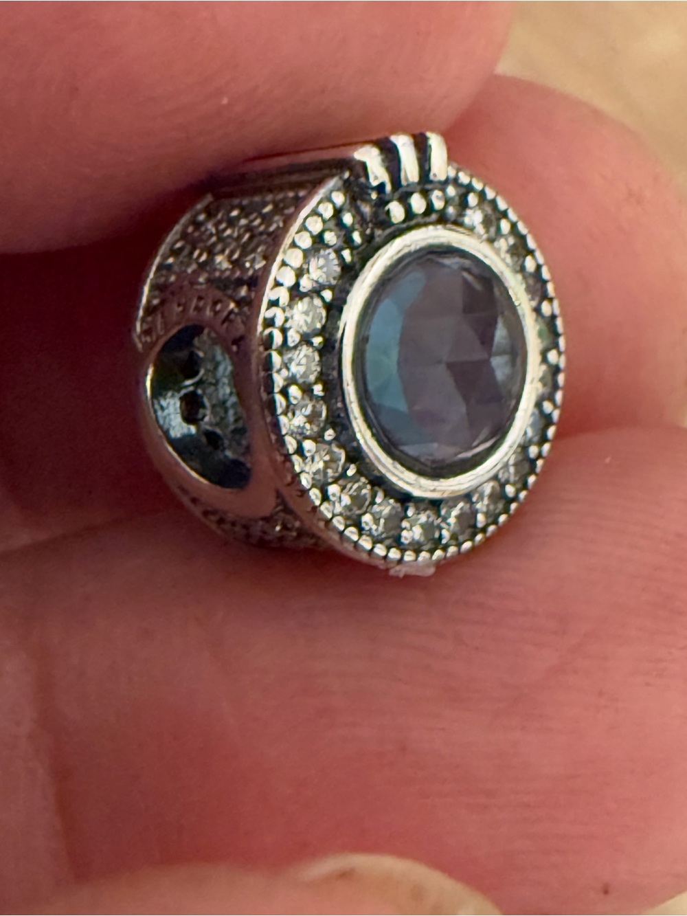 Silver Charm Bead with Blue Center Stone